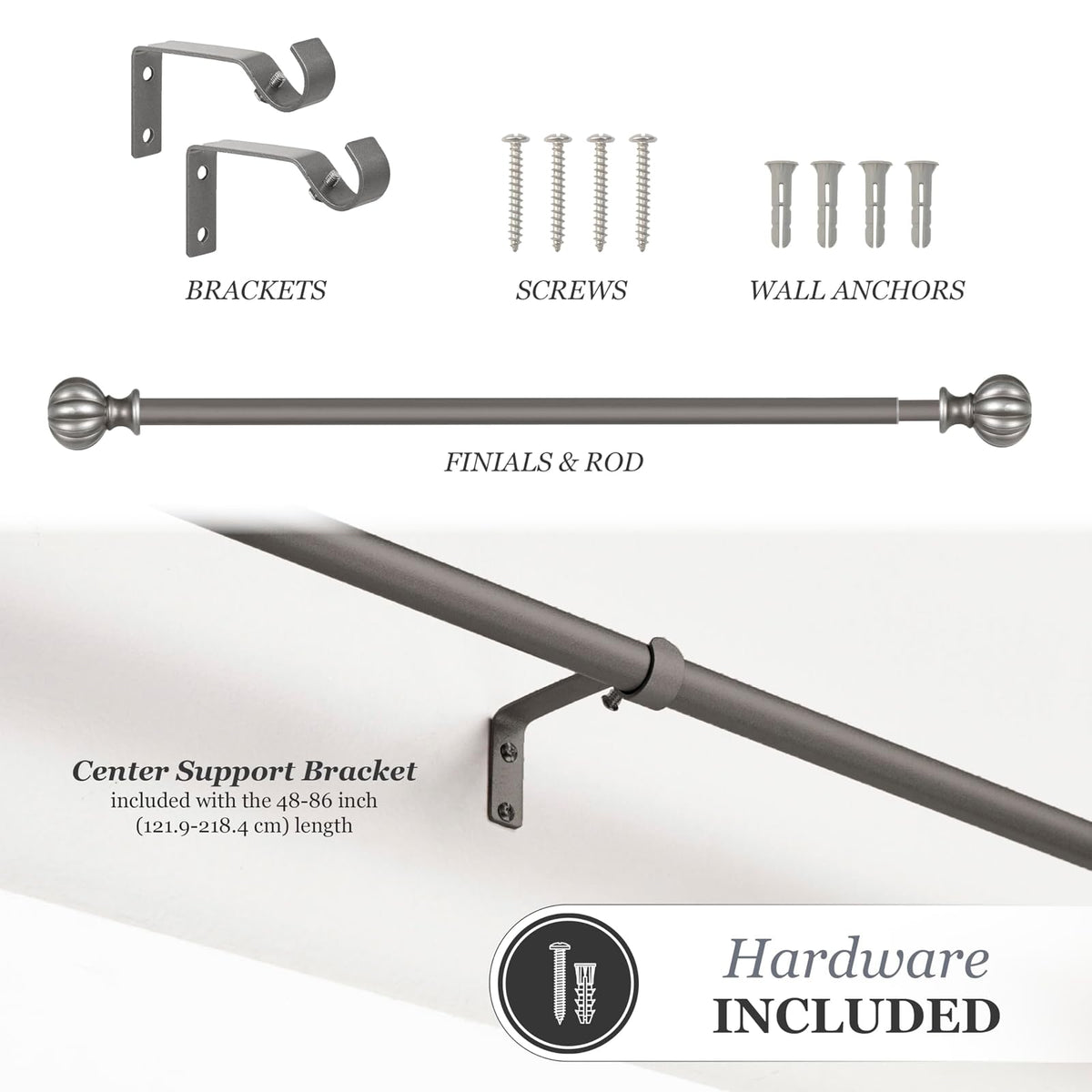 Kenney 71632 Deco Window Curtain Rod, 48-86, Italian Pewter