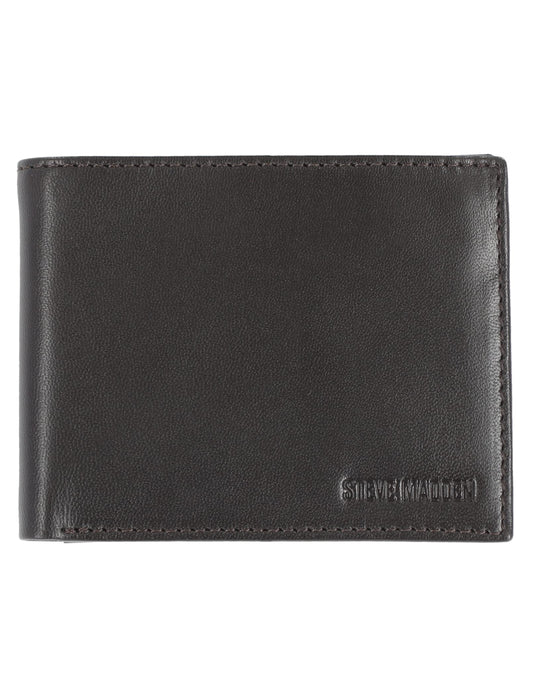 Steve Madden - portafolios delgada de piel para hombre con capacidad extra adjunta con bolsillos abatibles, café (Guante), Talla única