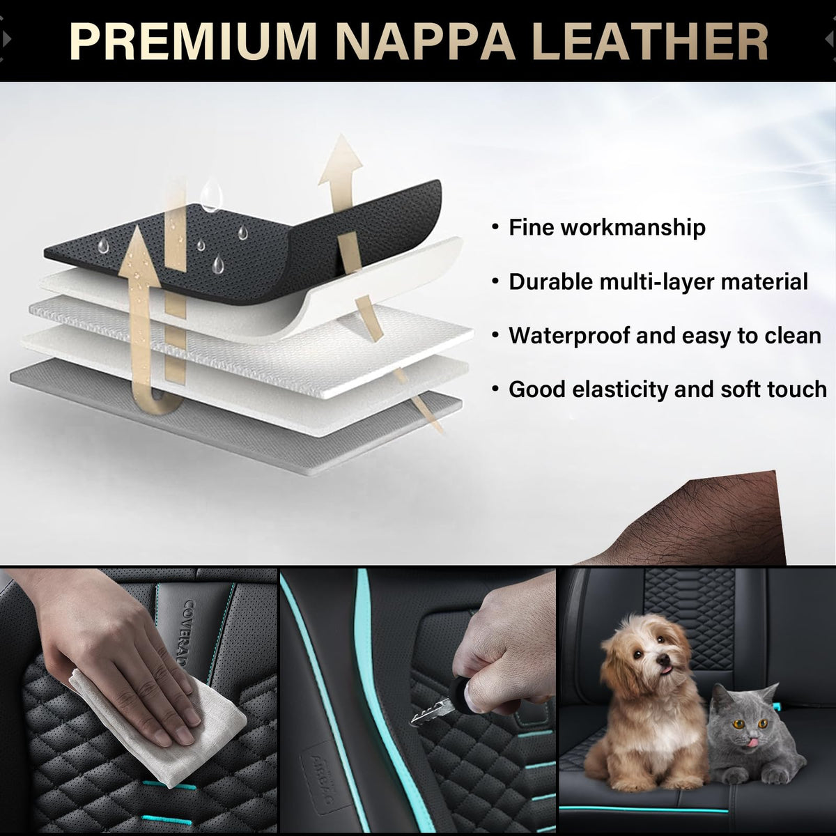 Coverado Fundas de Asiento de Automóvil, Fundas de Asiento Delantero, Paquete de 2 Fundas universales para Asiento de Automóvil, Fundas de Asiento Impermeables de Piel de Nappa, Protectores de Asiento de