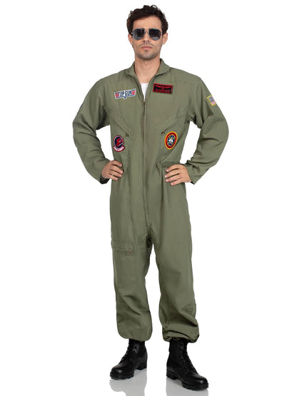 Leg Avenue Men's Top Gun Flight Suit Costume, Khaki/Green, X-Large
