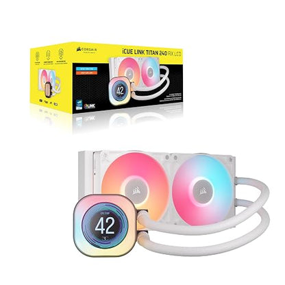 Corsair iCUE Link Titan 240 RX LCD Refrigeración Líquida de CPU – Motor de Refrigeración FlowDrive – Intel LGA 1851/1700, AMD AM5/AM4 – 2X RX120 RGB Ventiladores – iCUE Link Hub Incluido – Blanco