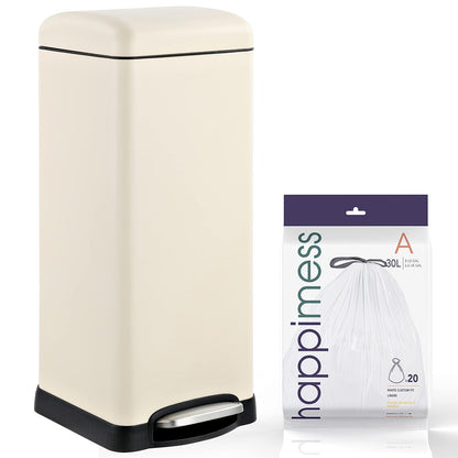 happimess HPM1007F Betty Retro Bote de basura de 8 galones con tapa de cierre suave, resistente a las huellas dactilares, moderno, minimalista para el hogar, cocina, lavadero, oficina, recámara, baño, - Almendra
