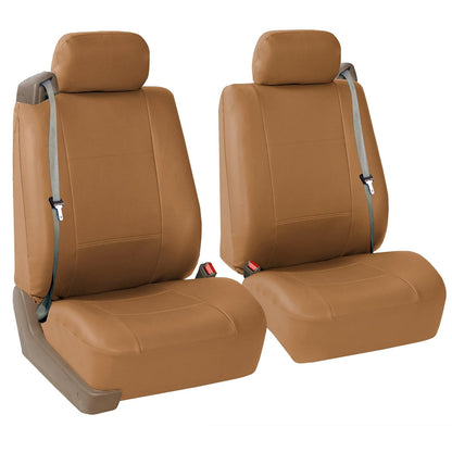 FH GROUP PU309TAN102 Tan Front PU Leather Seat Cover, Set of 2 (Set Built In Seat Belt Compatible Airbag Ready) - Tan