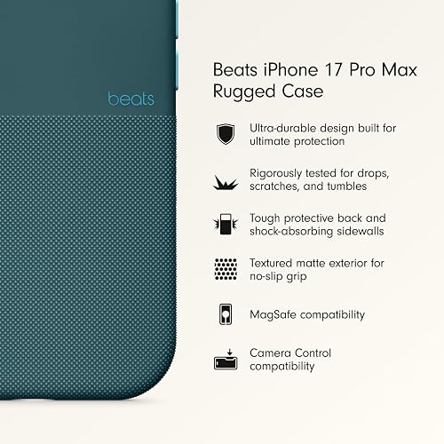 Beats - Funda de Alta protección con MagSafe de Beats para el iPhone 17 Pro MAX con Control de la Cámara, Resistente a rayones y caídas, Textura Mate con Forro de Microfibra – Azul Roca