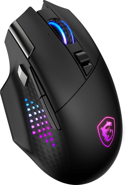 MSI Versa Pro W - Mouse para Juegos, 26000 dpi, 70 M+ Clics, OMRON Micro Interruptor óptico, Sensor óptico, diseño ergonómico de Mano ambitextro, luz RGB