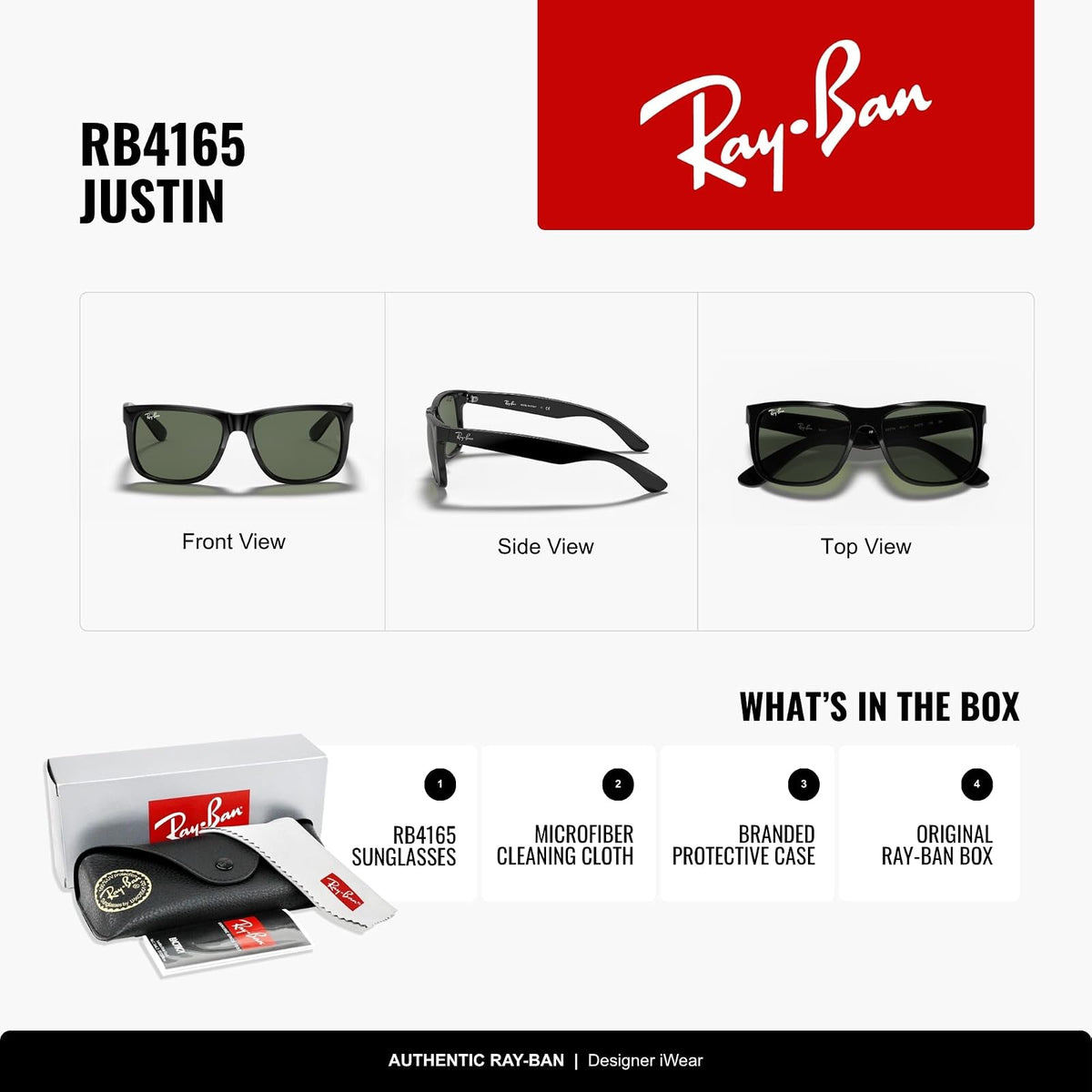 Ray-Ban RB4165 Justin Rectangular Sunglasses