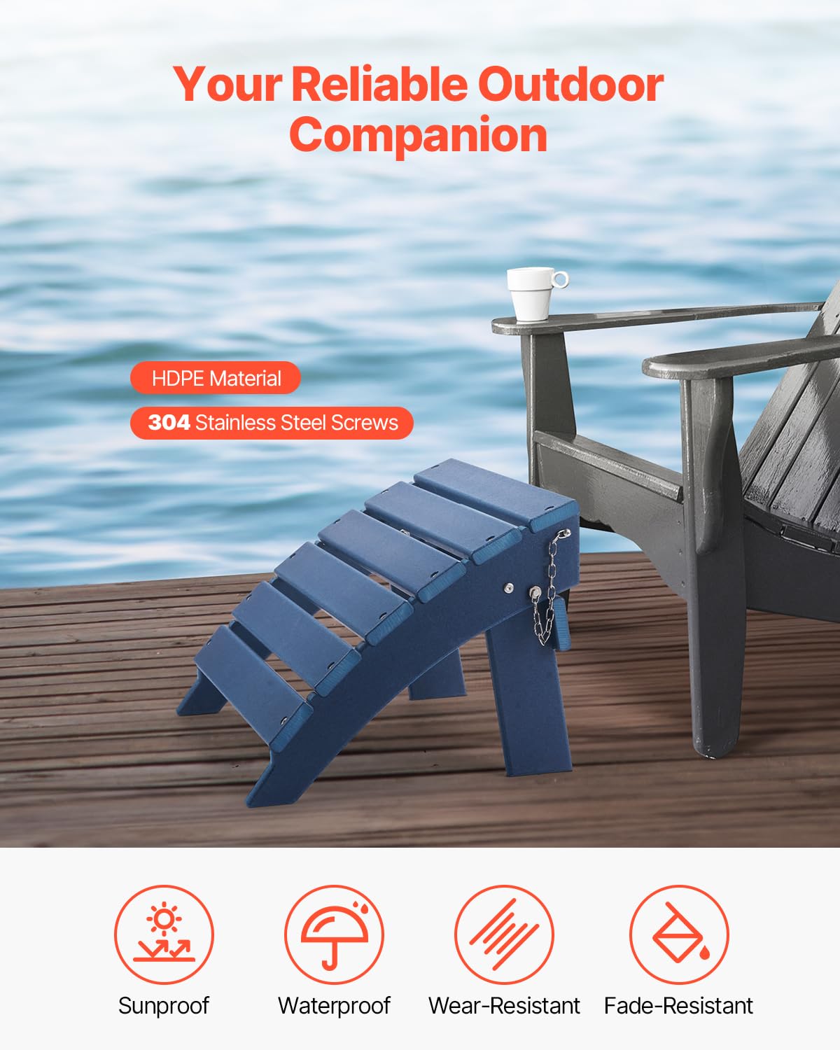 VEVOR Adirondack otomano, 15.7 pulgadas de largo x 18.9 pulgadas de ancho x 13 pulgadas de alto, otomana Adirondack plegable, resistente a la intemperie para silla Adirondack, ampliamente utilizado