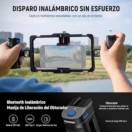 NEEWER Universal Phone Jaula Cage Video Rig con Side Handle de Obturador Bluetooth, Estabilizador de Movil Teléfono para Grabación Compatible con iPhone 15 Pro MAX 15 Pro Galaxy S24 Ultra, PA009E