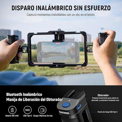 NEEWER Universal Phone Jaula Cage Video Rig con Side Handle de Obturador Bluetooth, Estabilizador de Movil Teléfono para Grabación Compatible con iPhone 15 Pro MAX 15 Pro Galaxy S24 Ultra, PA009E