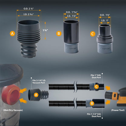 POWERTEC 70356 Kit de recogida de polvo de manguera de aspiradora de 10 pies para herramientas eléctricas de carpintería, aspiradoras de taller de trabajo húmedo/seco, sierra de inglete y sierra de