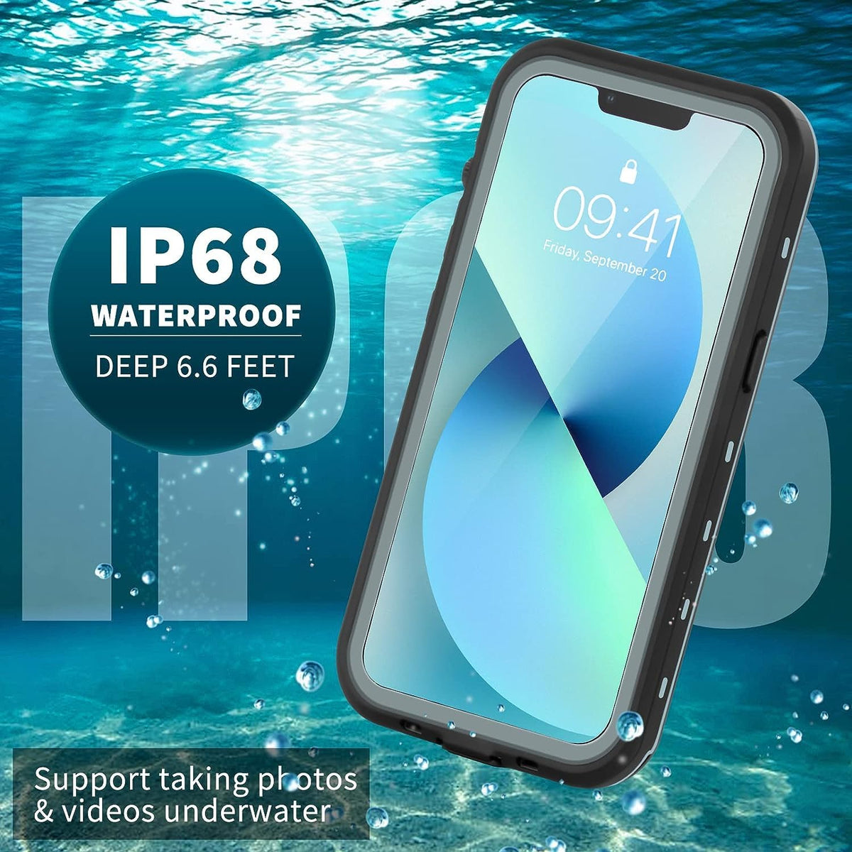 Hertekdo Funda para iPhone 13 Mini, IP68 Funda Impermeable para iPhone 13 Mini con Kickstand Absorción de Choque Resistente iPhone 13 Mini Funda Ideal para Buceo, Esquí y Natación