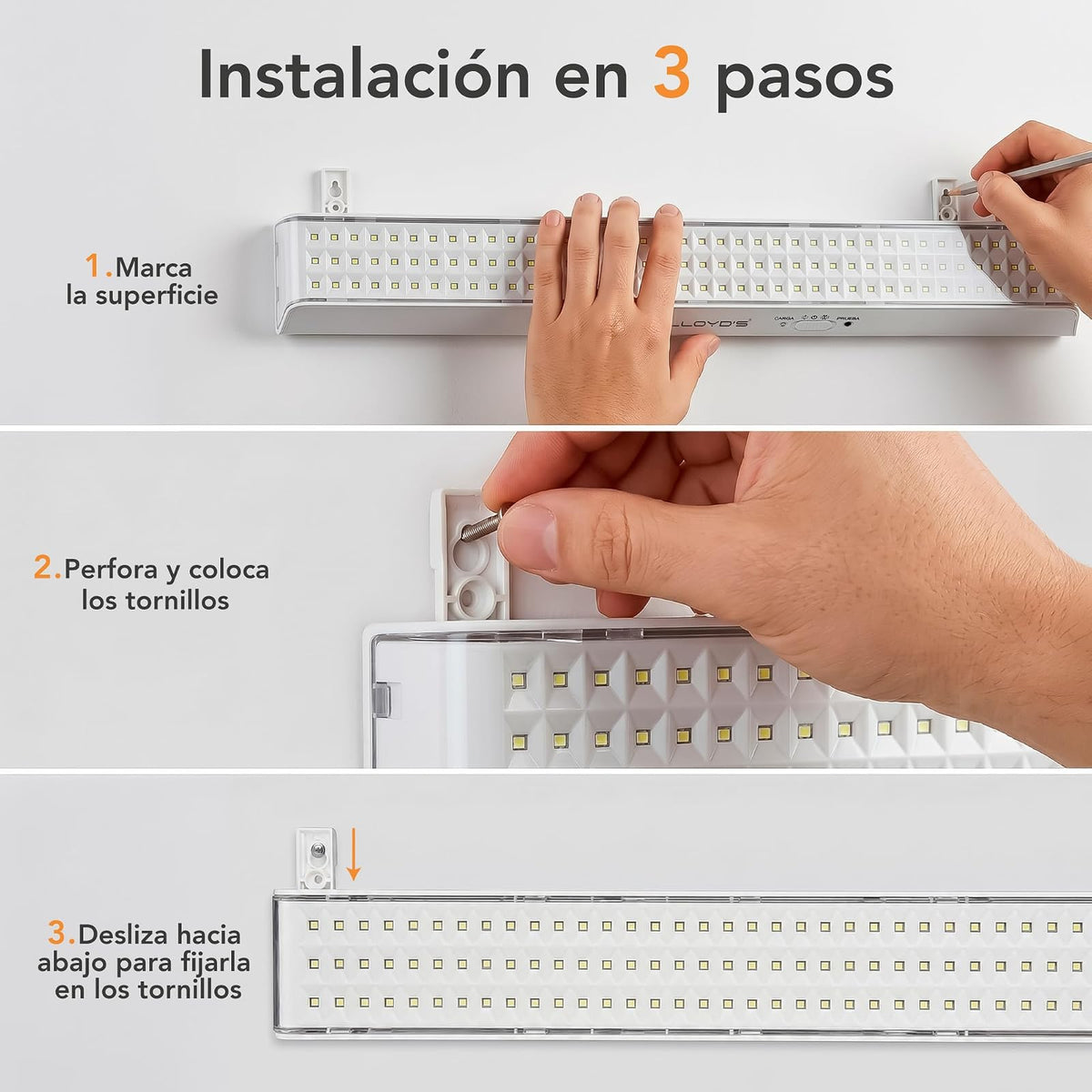 Lloyd's Lámpara de Emergencia Ultra Delgada 120 LED 700 LM Recargable | Hasta 6 horas de iluminación, encendido automático y diseño ultradelgado ideal para emergencias en interiores.