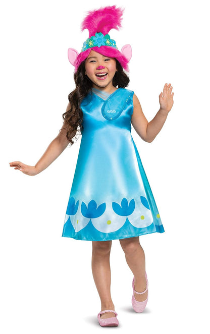 Trolls World Tour - Disfraz de Amapola para niños, Talla M (7-8) Azul