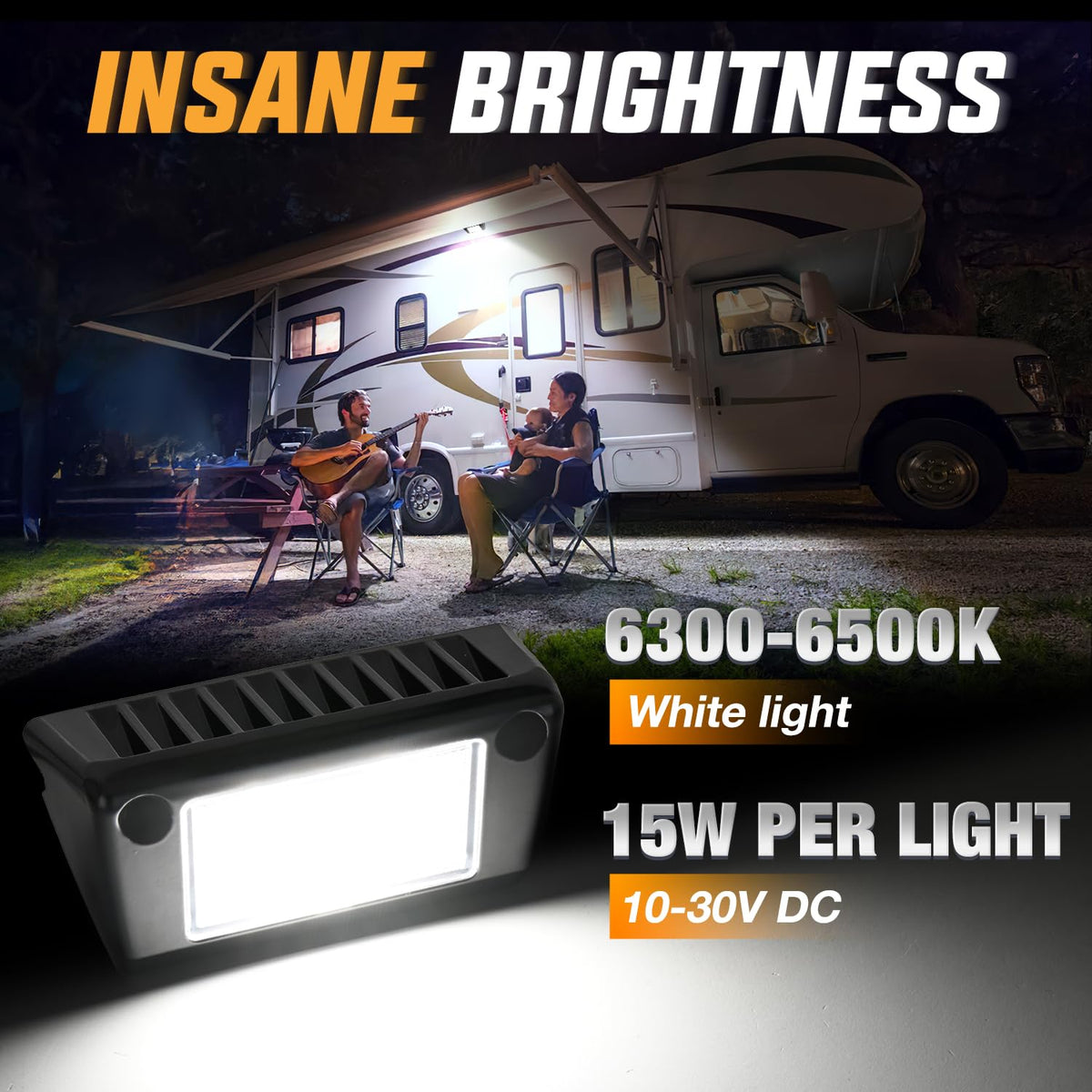 Nilight - Luz exterior para caravana, 2 piezas, luces de porche de 5 pulgadas, haz blanco, 12 V, 24 V, iluminación de carga LED, carcasa de aluminio negro para caravanas, remolques, viajes, campistas