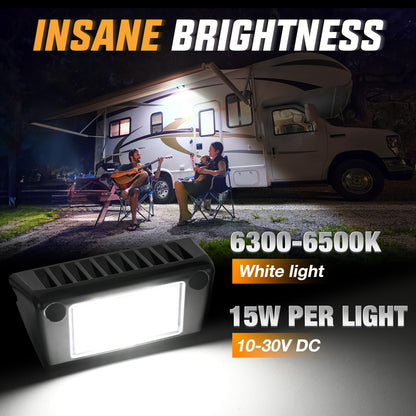 Nilight - Luz exterior para caravana, 2 piezas, luces de porche de 5 pulgadas, haz blanco, 12 V, 24 V, iluminación de carga LED, carcasa de aluminio negro para caravanas, remolques, viajes, campistas