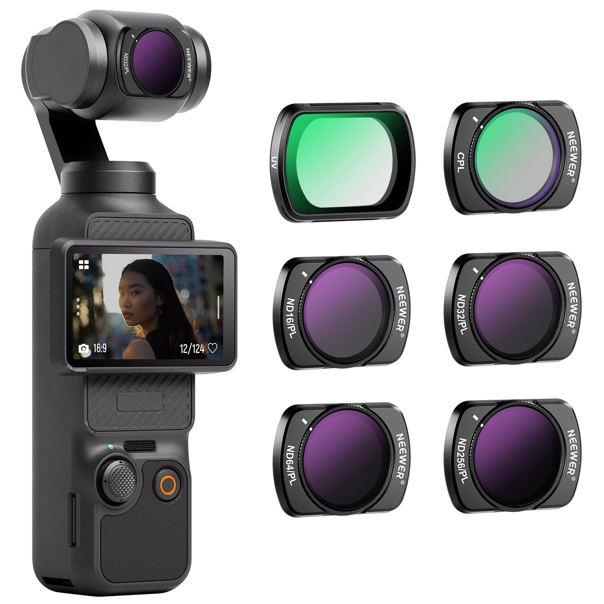 NEEWER Kit de Filtros Magnéticos ND y CPL para DJI Osmo Pocket 3/4 - Magnetic ND - PL & CPL & UV Filter Set