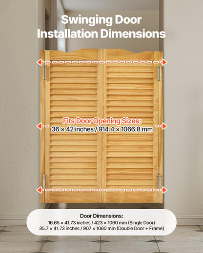 VEVOR - Puertas dobles de salón, 36 pulgadas de ancho x 42 pulgadas de alto, puertas de café con arco superior interior, madera de pino premium, con bisagras y kit de hardware, fácil de instalar, para