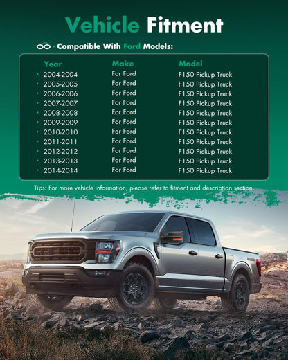 SCITOO Compatible con Ford F150 espejo de remolque reflector con luces de charco, espejo retrovisor negro compatible con Ford F150 2004-2014 para Ford F150 con señal de giro, control de potencia calentado, plegado manual (lado del conductor)