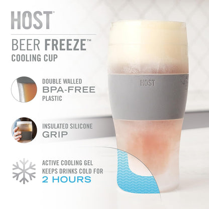 Host Copas de cerveza Freeze de 16 onzas, enfriador de gel de congelación de doble pared de plástico, juego de 2, color negro