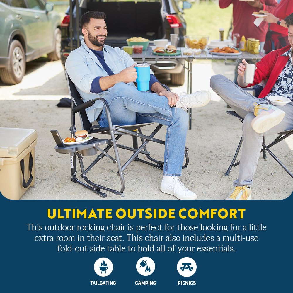 GCI Outdoor Freestyle Rocker XL con Mesa Auxiliar Silla de Camping | Mecedora Plegable portátil con reposabrazos sólidos y duraderos, Soporte para Bebidas y Respaldo cómodo, Color Rojo