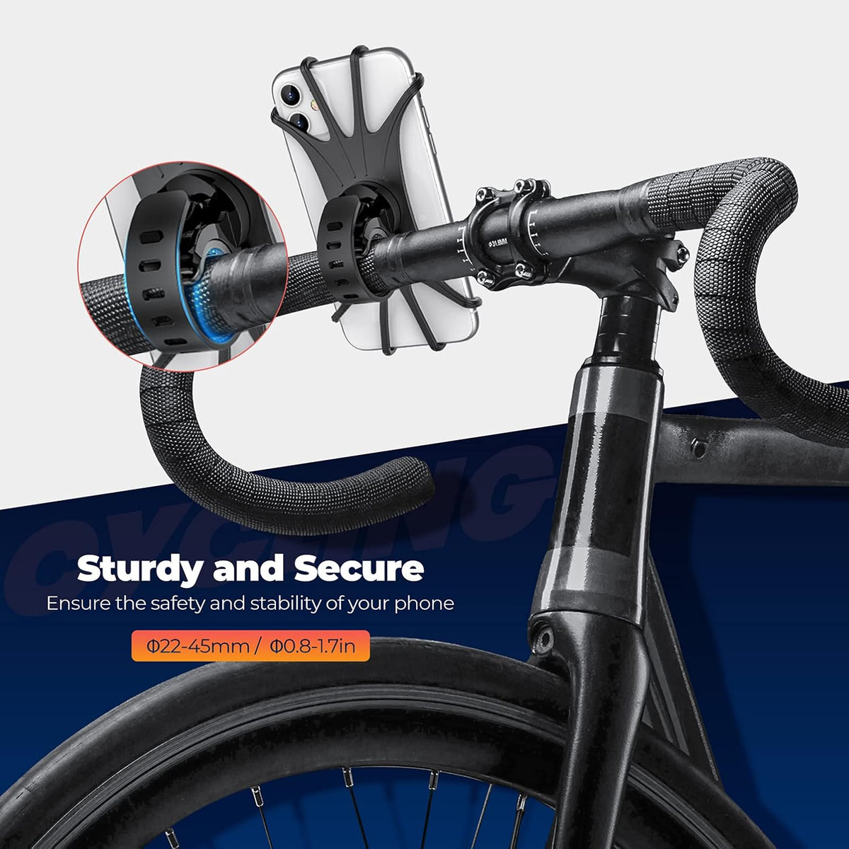 ORIbox Soporte para teléfono de Bicicleta, Soporte para manubrio de Motocicleta, Soporte de Silicona de rotación de 360°, Compatible con iPhone 13/12/11 Pro MAX XS MAX XR X 8 7 6S Plus SE 2022 12