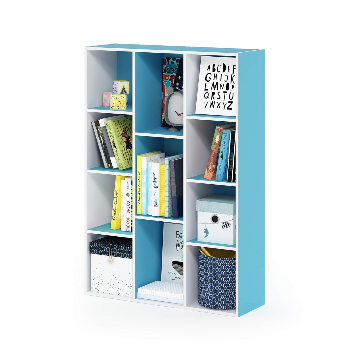 Furinno Estante Organizador Reversible de Cubos, Placa de Partículas, Blanco - White - Light Blue - 11-Cube