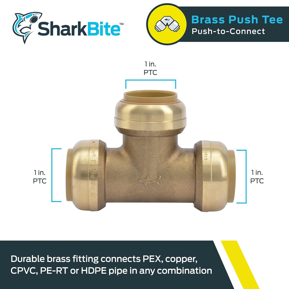 Cash Acme Sharkbite sin plomo Tee, 1-Inch by 1-Inch by 1-Inch