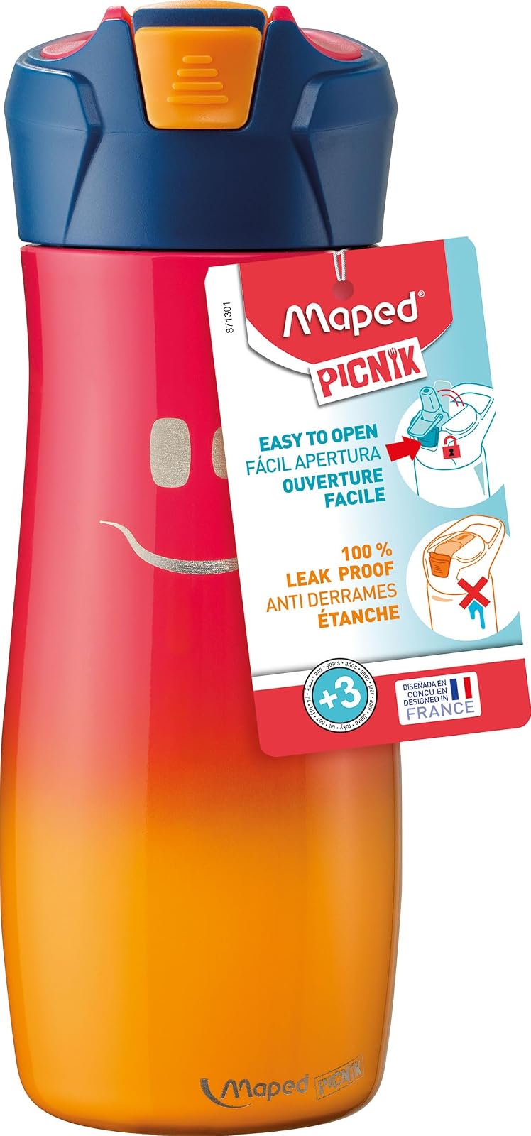 Maped Picnik - Botella de agua, acero inoxidable, 580 ml, Rosa