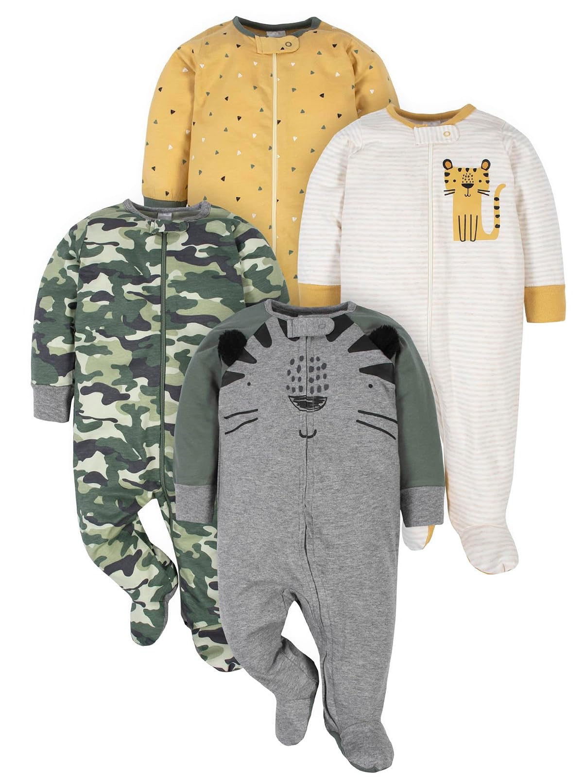 Gerber Paquete de 4 Mamelucos Sleep 'N Play para Bebé - Tigre - 0-3 Meses