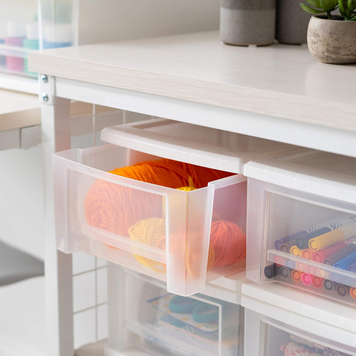 IRIS USA 6.6 L Pequeño Cajón Apilable de Plástico, Paquete de 4, Organizador con Cajón Deslizable para Dormitorio Cocina Debajo del Fregadero Despensa Dormitorio Oficina, Blanco