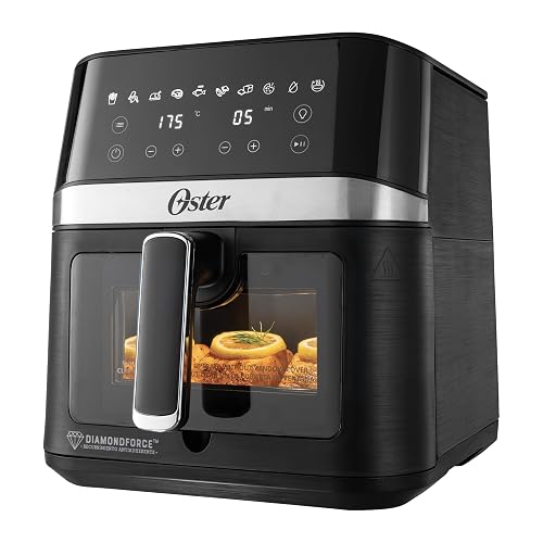 Oster® Freidora de Aire Digital, Recubrimiento Oster® DiamondForce, con Ventana y Luz Interna, 6L de Capacidad, con 10 Programas Automáticos