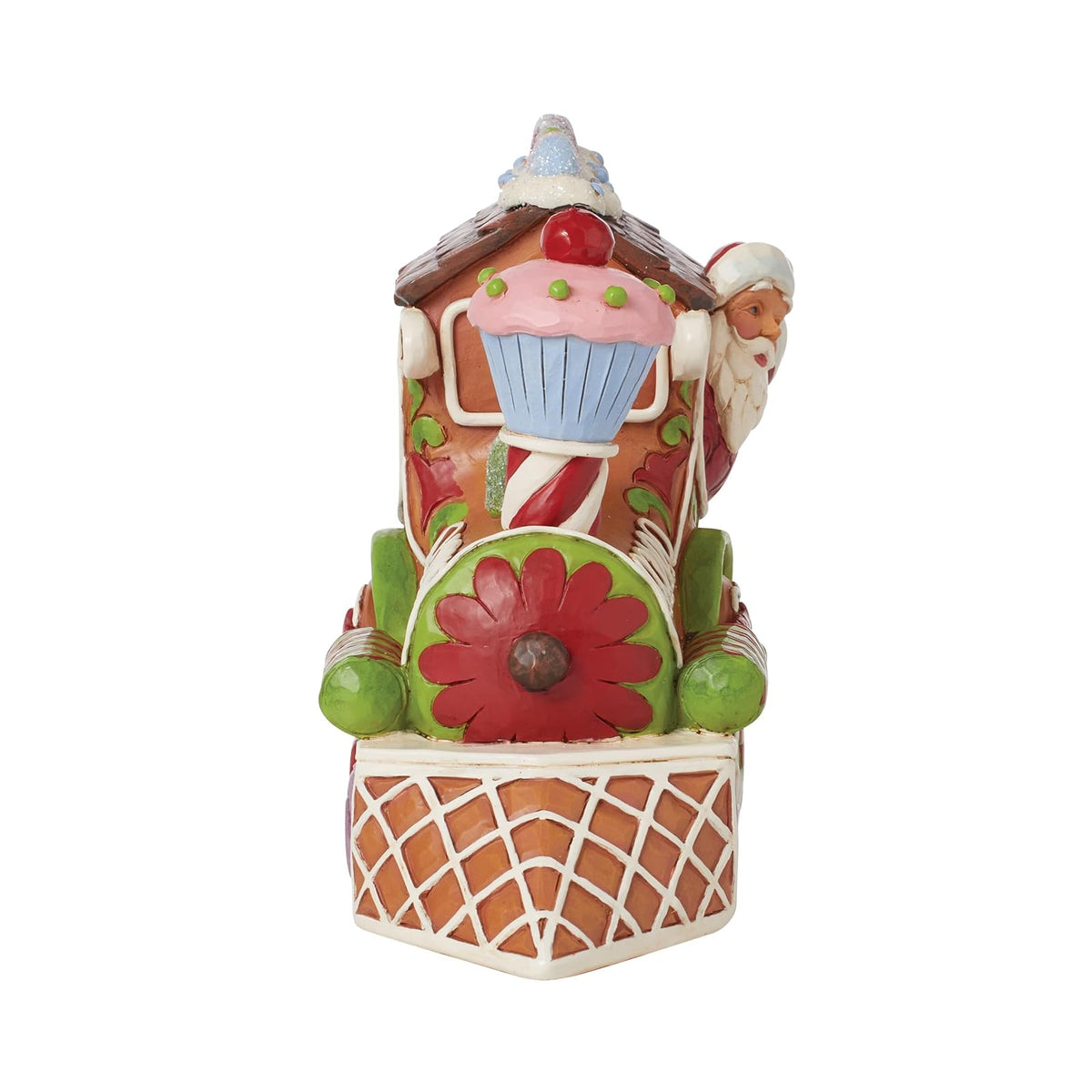 Enesco Jim Shore Heartwood Creek Gingerbread Christmas Santa in Train - Figura de Motor de Resina de Piedra Pintada a Mano Coleccionable, Cifras de Papá Noel, Estatua de Navidad para decoración del