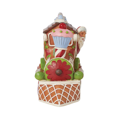 Enesco Jim Shore Heartwood Creek Gingerbread Christmas Santa in Train - Figura de Motor de Resina de Piedra Pintada a Mano Coleccionable, Cifras de Papá Noel, Estatua de Navidad para decoración del