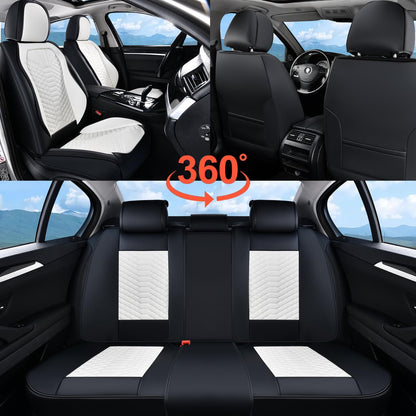 Coverado Fundas de Asiento de Piel, Juego Completo de Fundas de Asiento de Automóvil, Funda de Asiento de Automóvil de Piel de napa Impermeable, Protectores de Asiento de Automóvil, 5 Asientos, Fundas de Asiento