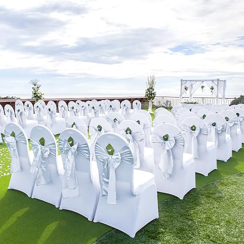 VEVOR 100 Fundas de Silla Blancas de poliéster y Elastano, Fundas elásticas para Boda, Fiesta, Comedor, Banquete, decoración de Silla