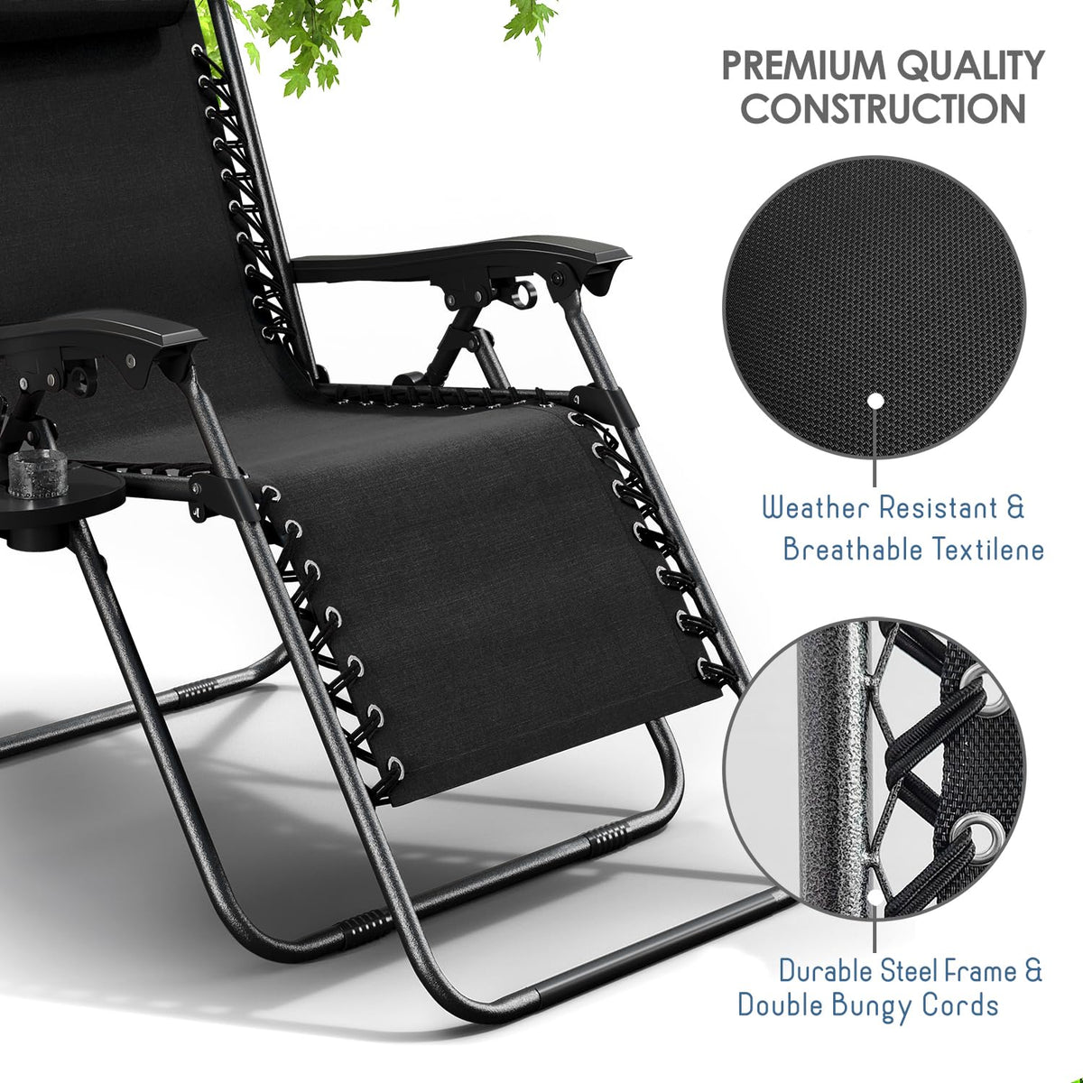 Nestl - Juego de 2 sillas de Gravedad Cero, sillas de Patio al Aire última intervensión con Almohadas y bandejas de Soporte para Tazas, Silla de Campamento reclinable de Malla de Acero Ajustable