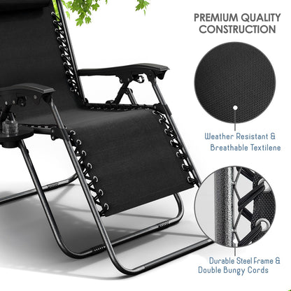 Nestl - Juego de 2 sillas de Gravedad Cero, sillas de Patio al Aire última intervensión con Almohadas y bandejas de Soporte para Tazas, Silla de Campamento reclinable de Malla de Acero Ajustable