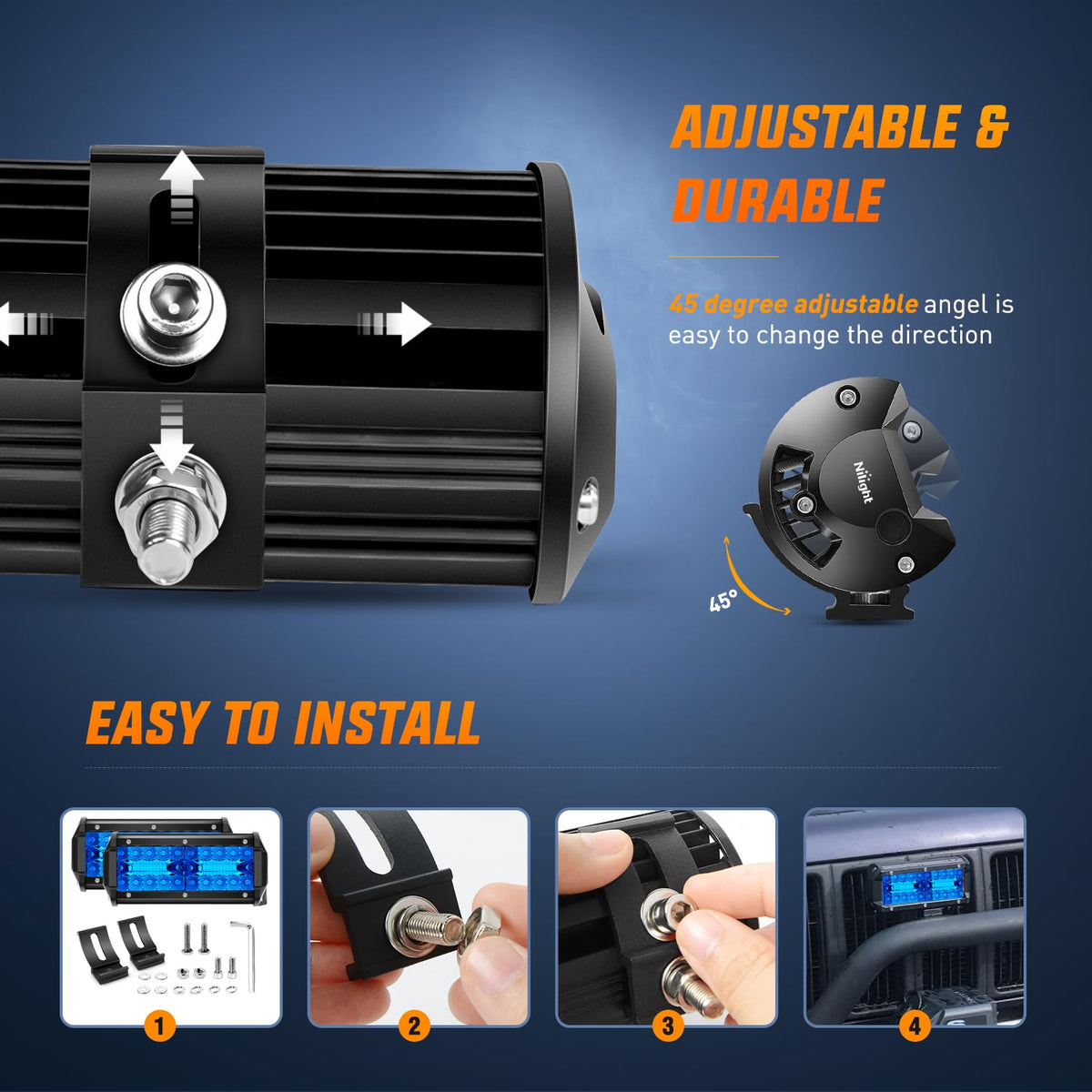 Nilight - Cápsula de luz LED de 6.5 pulgadas, color azul, triple fila, 2 unidades de 120 W, foco de inundación, luces antiniebla de conducción, pesca, caza, emergencia, señal de seguridad, iluminación
