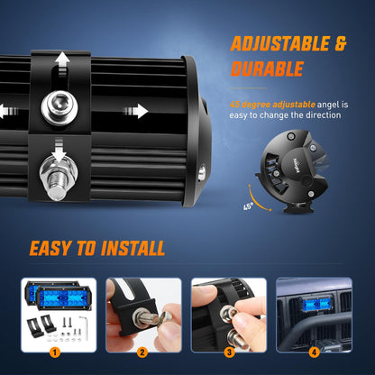 Nilight - Cápsula de luz LED de 6.5 pulgadas, color azul, triple fila, 2 unidades de 120 W, foco de inundación, luces antiniebla de conducción, pesca, caza, emergencia, señal de seguridad, iluminación