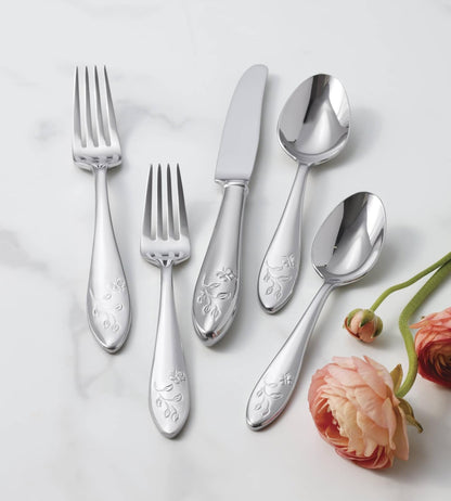 Lenox Cubiertos Butterfly Meadow 65 Piezas para 12 Comensales con Cubiertos para Servir, Acero Inoxidable 18/10