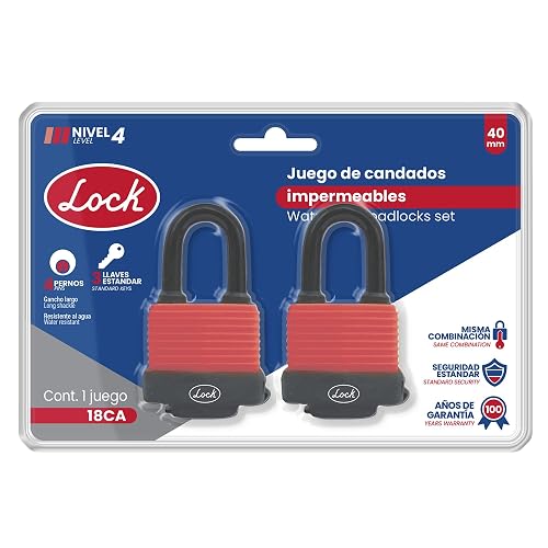 Lock 18CA Juego de candados impermeables largos 40 mm, llave estándar, 2 piezas