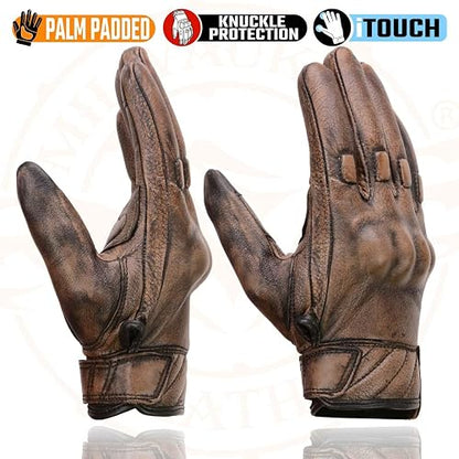 Milwaukee Leather MG7514 - Guantes de Motocicleta de Piel café con Palma de Gel con Nudillos Protectores, Talla XL