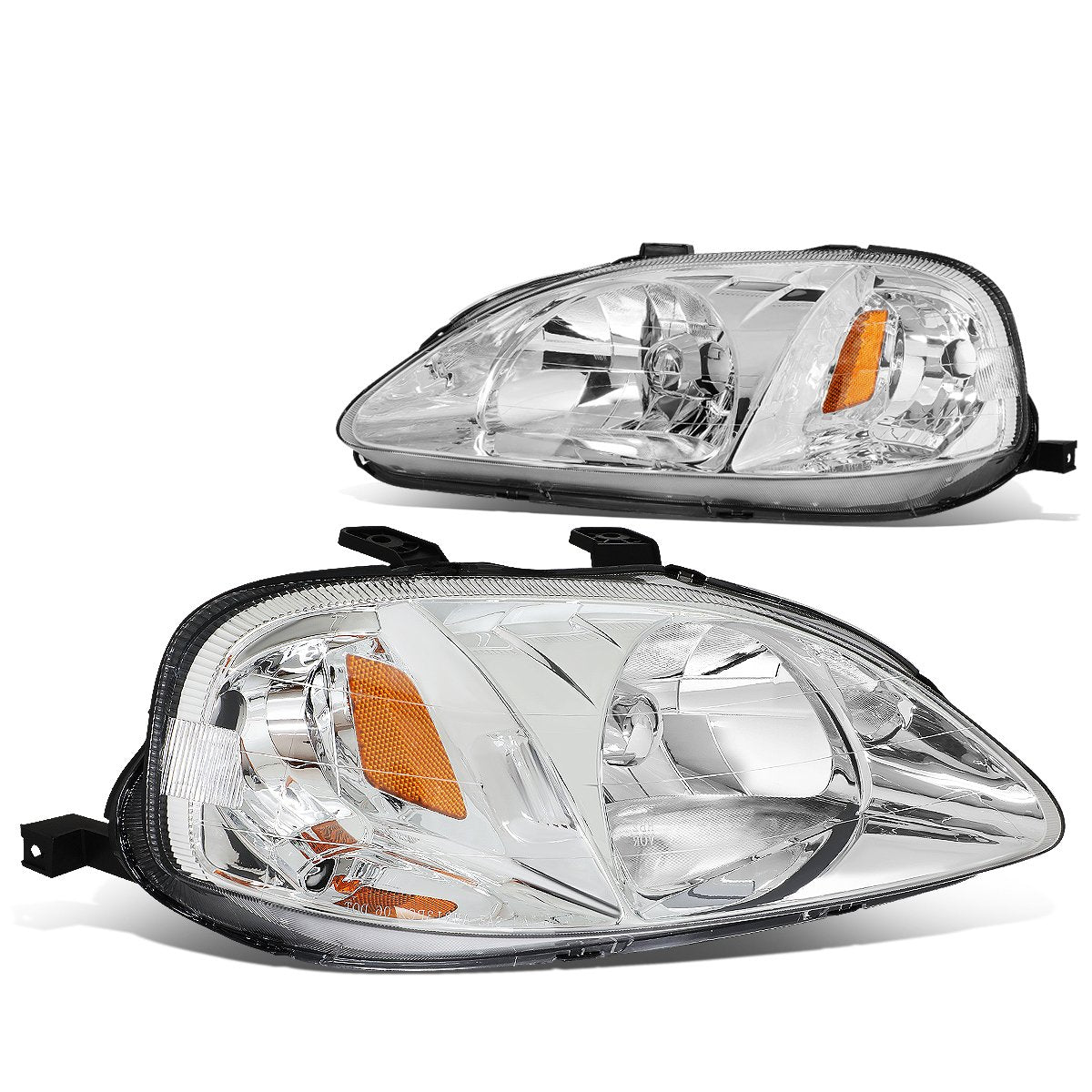DNA MOTORING Par de faros delanteros compatibles con Honda Civic 99-00, cromo/ámbar, HL-OH-HC99-CH-AM