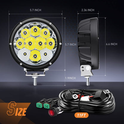 Nilight R0230 Luces LED Redondas 5.7 in 50 W 6500 LM IP68 con Arnés 16AWG para ATV, UTV y Todoterreno