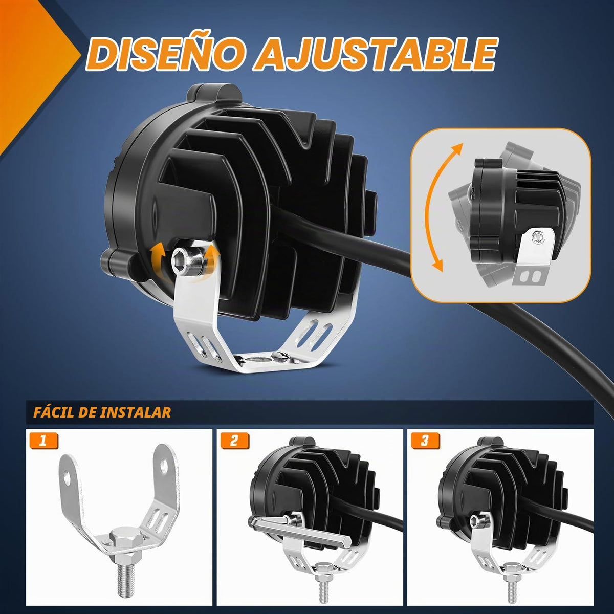 Nilight Luces LED para Motocicleta de 6.9 cm, Ámbar y Blanco, Antiniebla IP67 Impermeables, Auxiliares Todoterreno, 15058S-AW