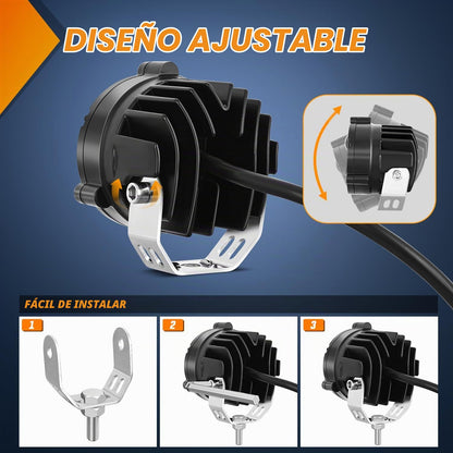 Nilight Luces LED para Motocicleta de 6.9 cm, Ámbar y Blanco, Antiniebla IP67 Impermeables, Auxiliares Todoterreno, 15058S-AW