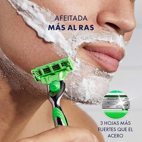GILLETTE Mach3 Sensitive, Rastrillo para Afeitar Reutilizable, 1 Mango + 2 Cartuchos con 3 Hojas para Rasurar, Rastrillo para Hombre con Piel Sensible
