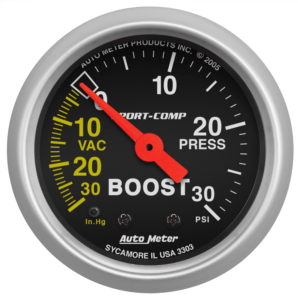 Auto Meter Sport-Comp Medidor de Potenciador/Vacío Mecánico, 2.3 Pulgadas, Modelo 3303