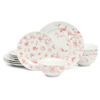 Martha Stewart Empress Bouquet Vajilla de Porcelana Floral - Service for 4 (12pcs) - Rosa Floral