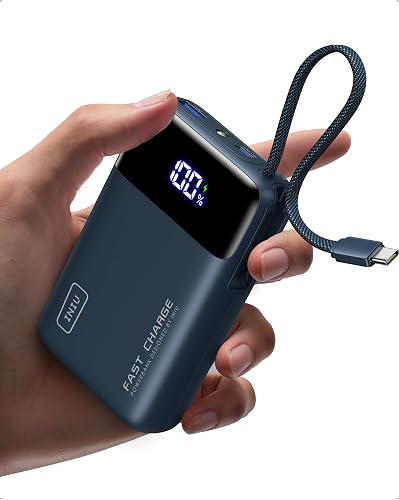 INIU Cargador portátil, pequeño Banco de energía de 20000 mAh con Cable USB-C Integrado, Mini batería de Carga rápida de 45 W, Cargador de teléfono Esencial de Viaje para Estudiantes universitarios